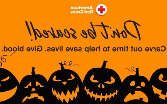 Don't Be Scared Halloween Blood Drive graphic with Jack O Lanterns